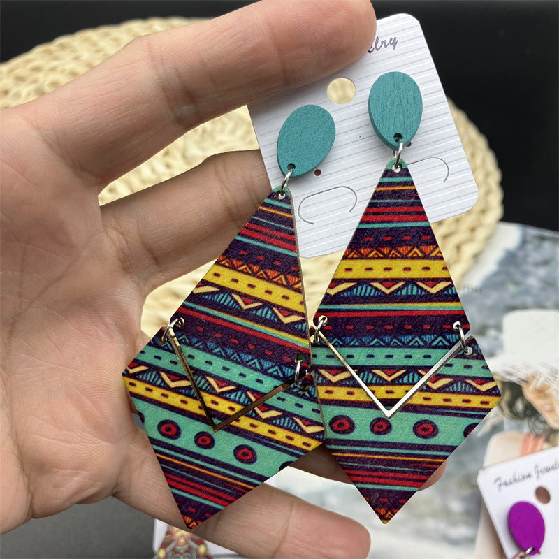 Wholesale Rhombus Vintage Wood Earrings